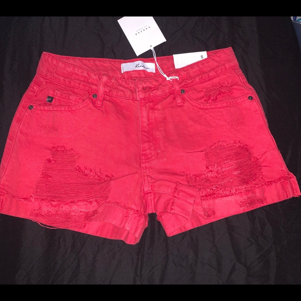 Red denim shorts